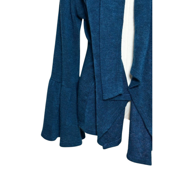 Voll Teal Turquoise Bell Sleeve Waterfall Cardigan Large Bohemian - Picture 2 of 6